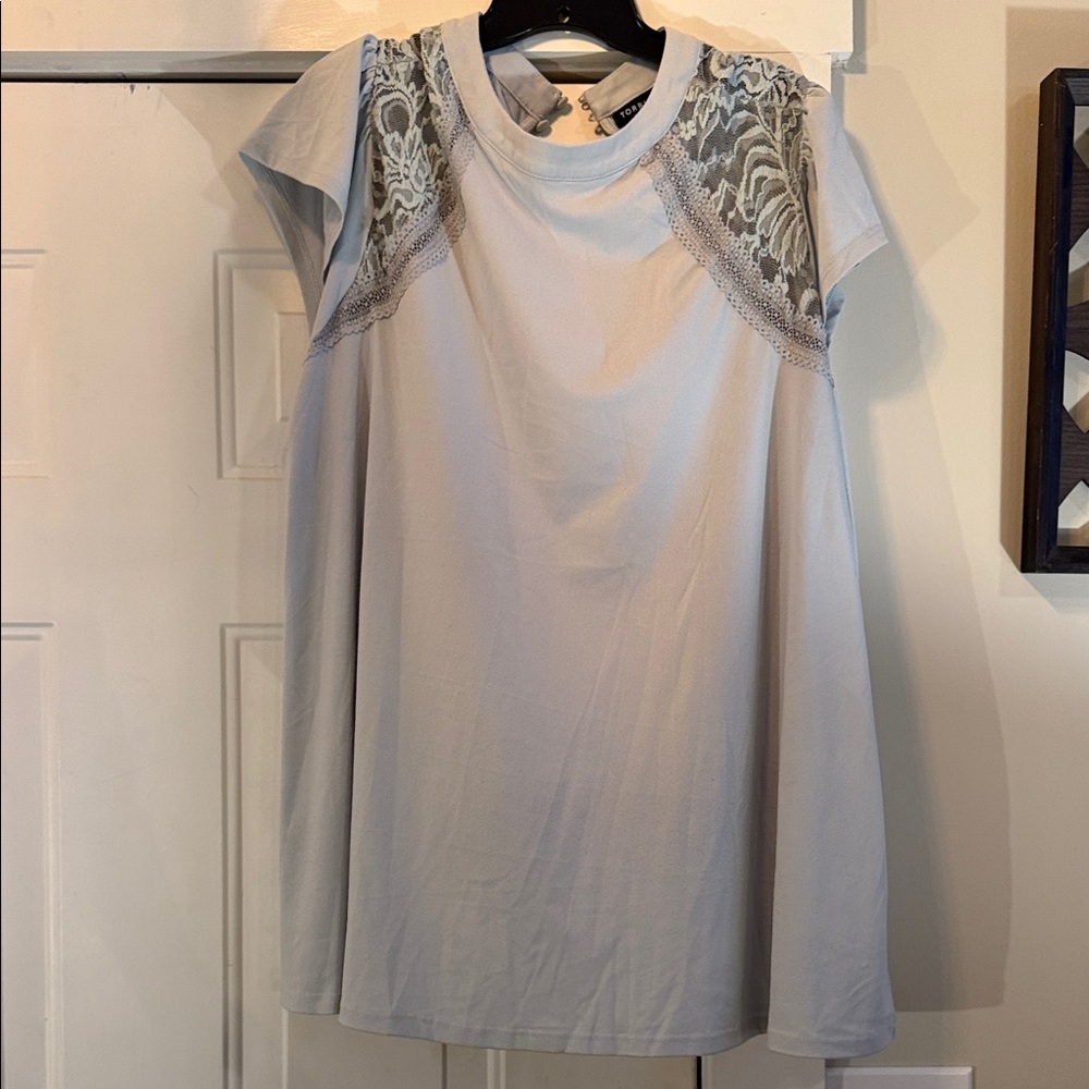 Torrid Light Gray Lace Accent Blouse